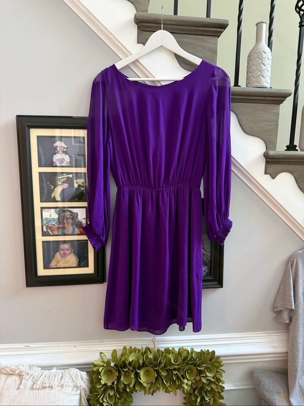 Alice + Olivia Purple Sheer Long Sleeve Silk Dress sz M EUC